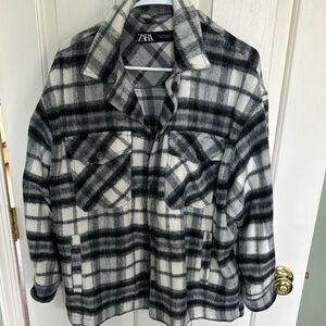 Zara Black and White Plaid Jacket